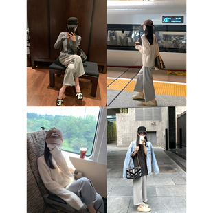 休闲裤 大小姐77 松弛时髦9分毛边100棉高品质毛圈透气针织卫裤