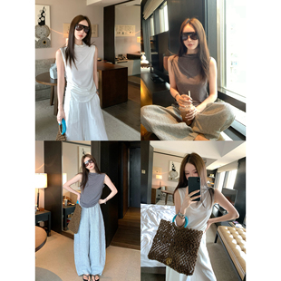 大小姐77时髦萬搭堆堆领收腰设计感轻盈显瘦针织无袖背心柔软上衣