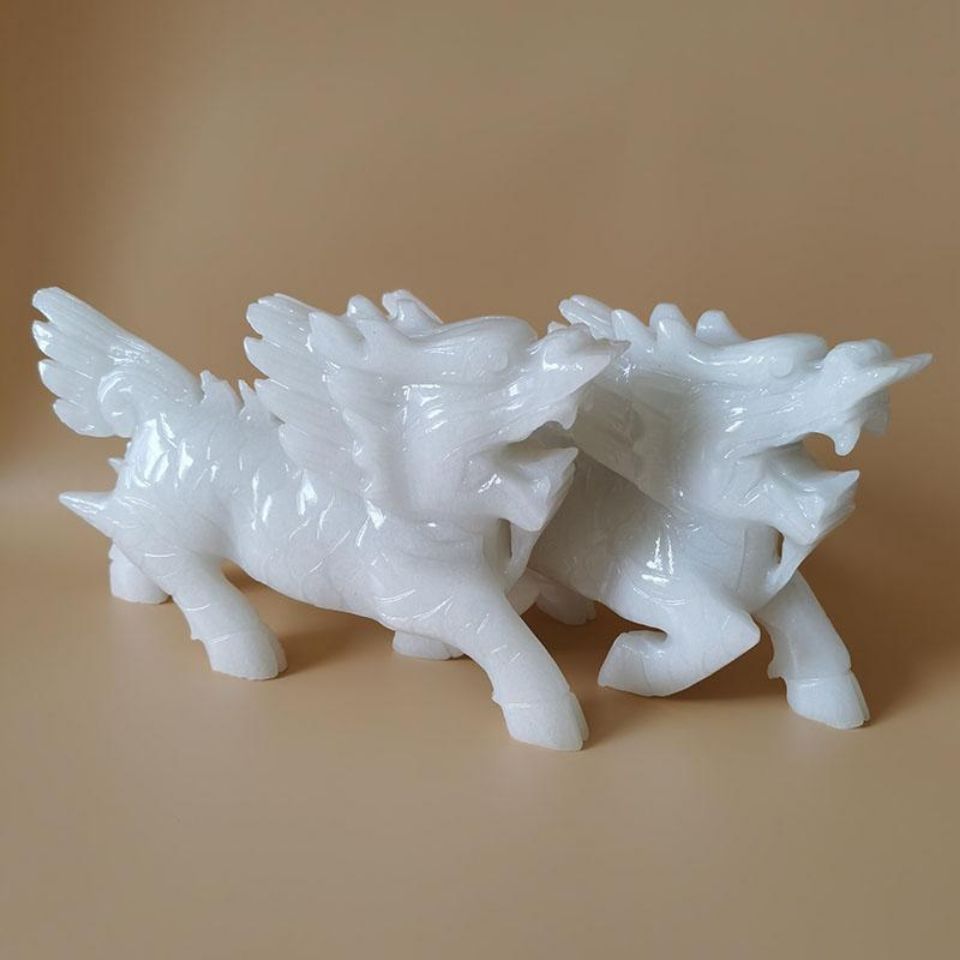纯天然白玉麒麟摆件镇宅威武汉白玉麒麟家居客厅吉祥大号玉石摆件