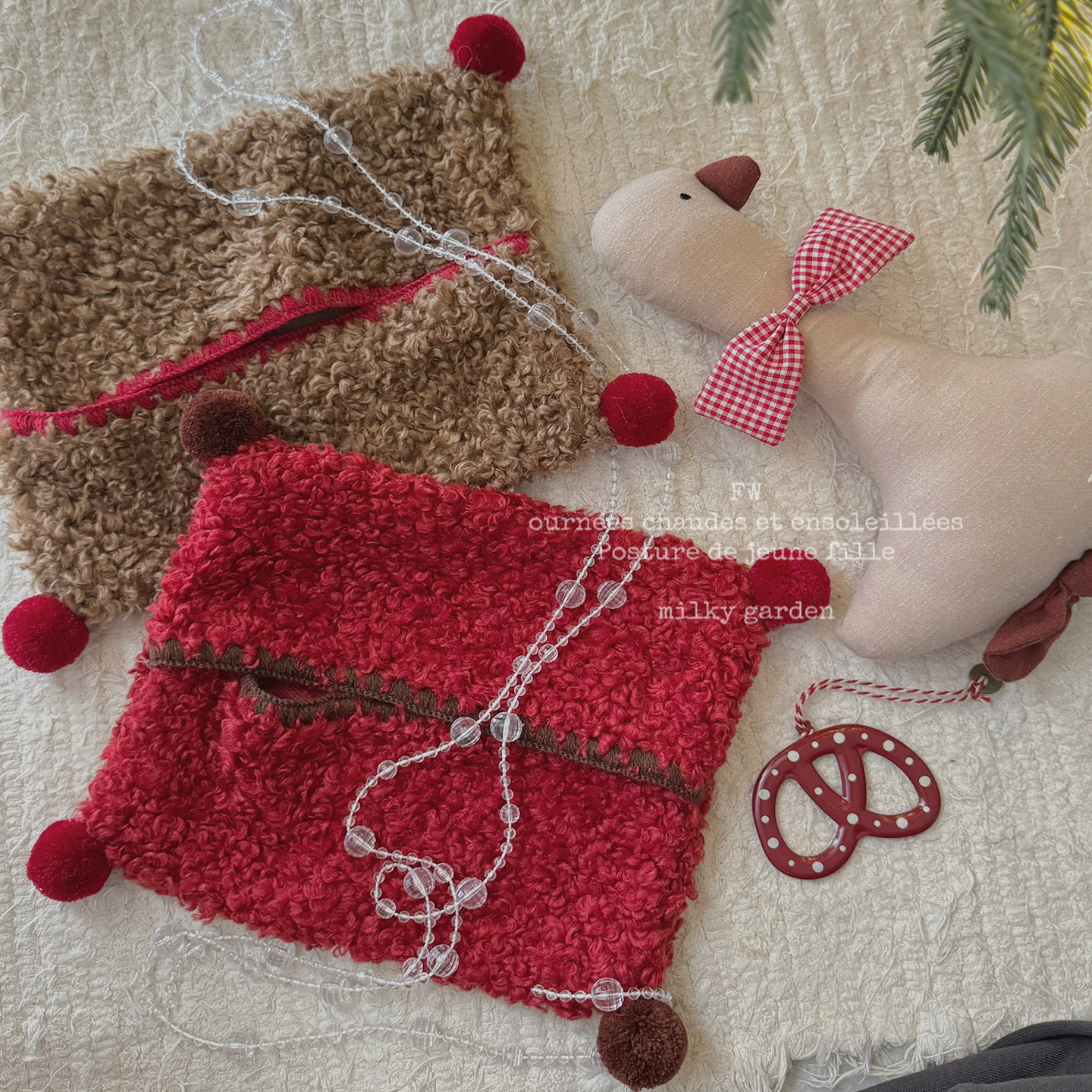 圣诞风毛绒毛球纸巾袋喜庆