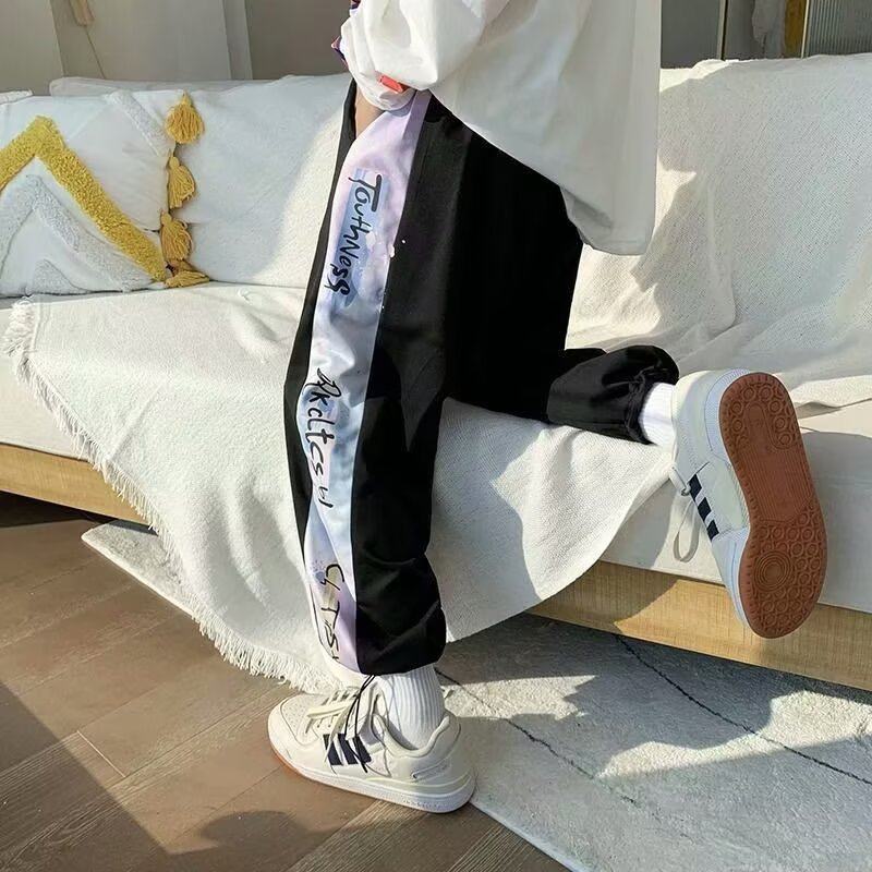 春夏拼接撞色男九分束脚运动卫裤