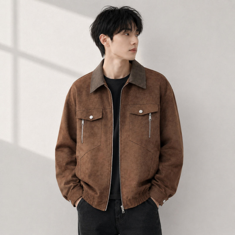 cleanfit美式PU皮飞行夹克男