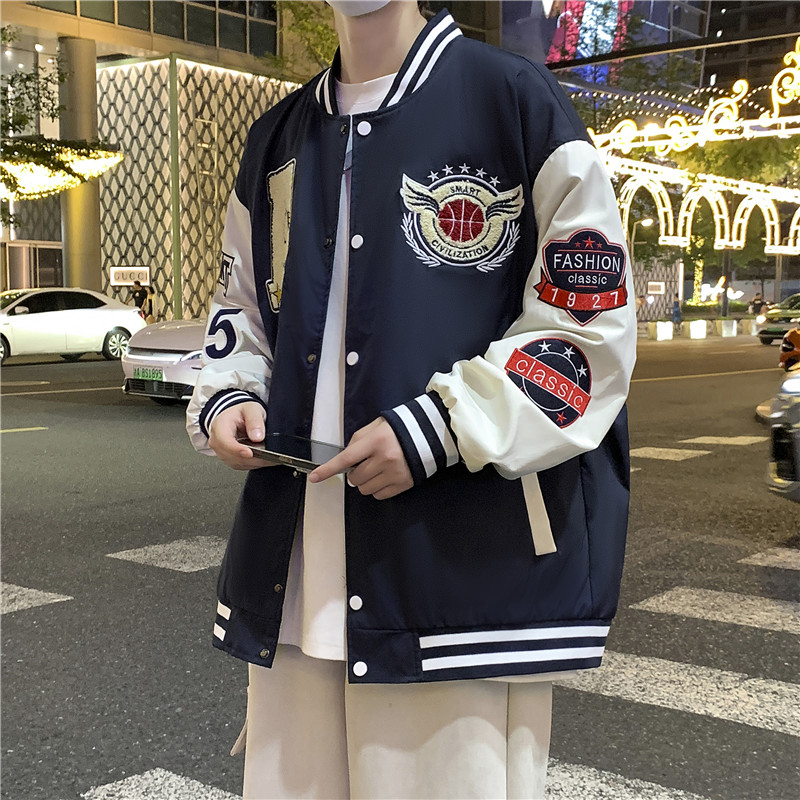 春秋新款青少年棒球领男夹克