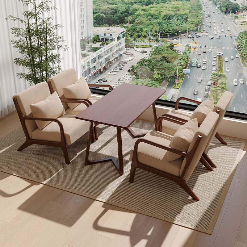 阳台休息区布置一桌四椅喝茶看书咖啡桌子椅子组合实木创意桌椅