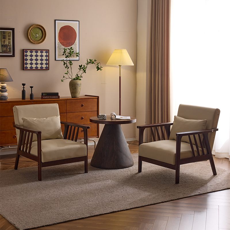 阳台休闲椅子轻奢高级感客厅单人沙发小户型躺椅实木桌椅真皮单椅