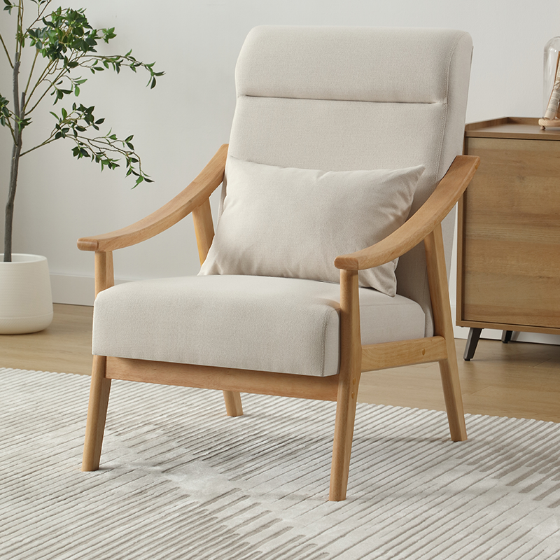 小户型单人沙发家用高靠背设计师北欧阳台休闲椅子客厅卧室实木椅
