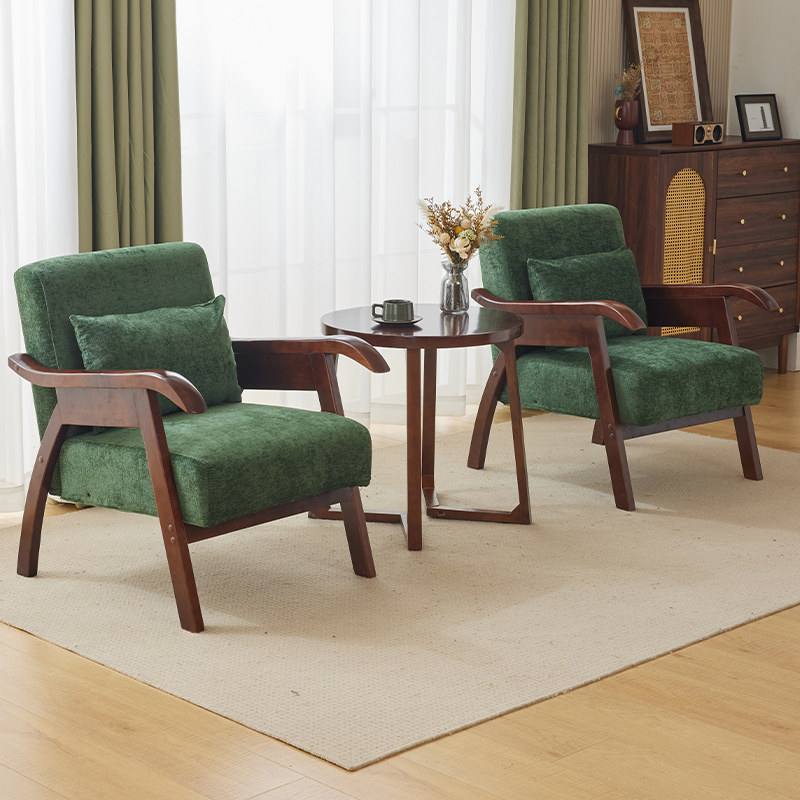 设计师沙发椅中古单椅2024新款实木阳台休闲椅子客厅一桌二椅组合