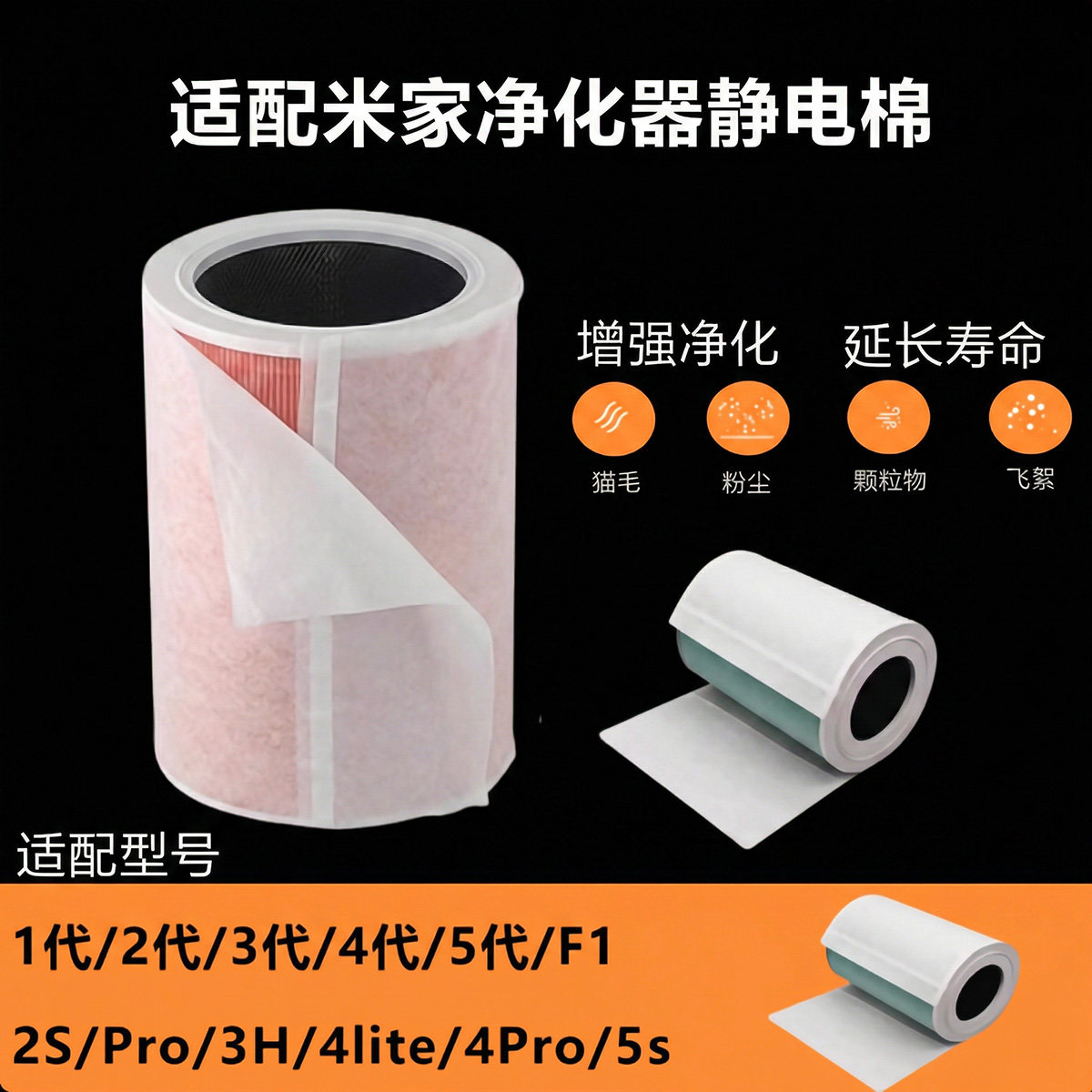 适配小米空气净化器滤芯静电棉123代2S/PRO/4Lite/45代防尘过滤网