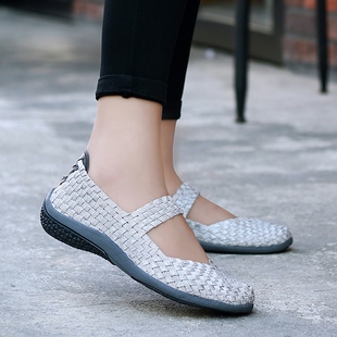 一条带平底妈妈鞋 学生鞋 透气女鞋 春季 运动潮鞋 手工编织鞋 时尚 新款