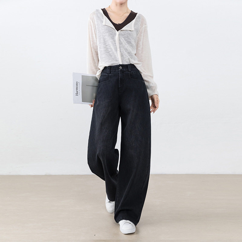 慵懒松弛感阔腿牛仔弯刀裤女2025年新款四面弹高腰宽松弧形镰刀裤,女装/女士精品,牛仔裤,淘宝优惠券,粉丝福利购,淘宝优惠卷