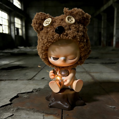 tirelire 棕色毛绒小熊帽子头套kubo盲盒换装配件公仔 仅娃衣