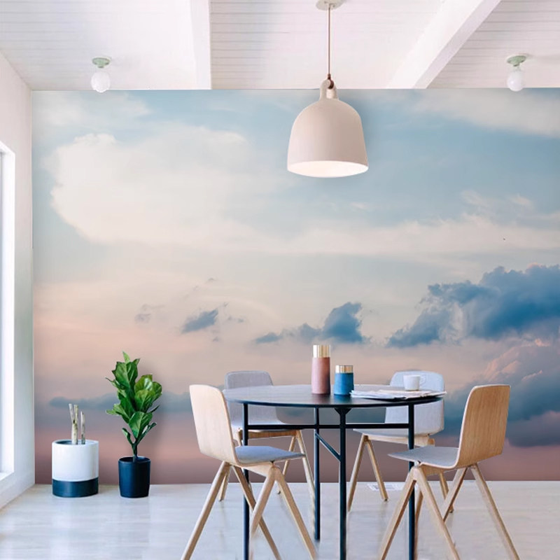 北欧ins蓝天白云墙纸壁布 彩色天空祥云网红拍照背景壁画装饰墙布