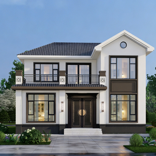 农村自建房二层别墅设计施工图图纸两层小户型新中式效果图全套