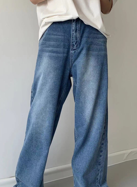 秋上新复古风韩版简约百搭宽松阔腿裤型牛仔裤28467