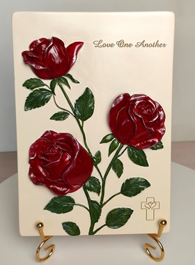 Love Cne Another(林前13:4-8)沙仑玫瑰树脂摆件双面摆件