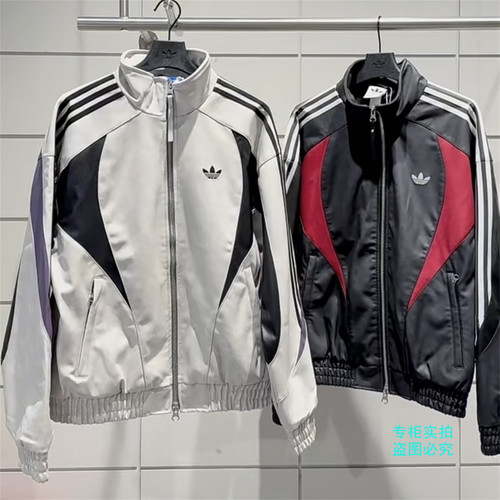 Adidas阿迪达斯三叶草男女新款拼色机车风皮衣外套 KX0813 KX0814