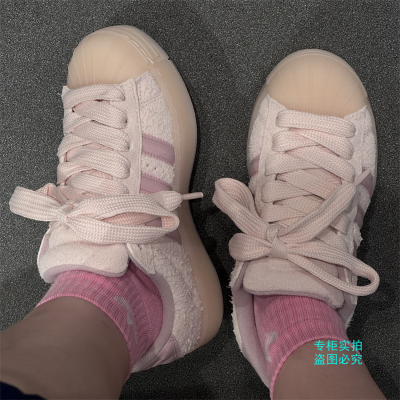 Adidas三叶草新款男女经典贝壳头绒面包鞋运动板鞋 KJ4687 KJ4688