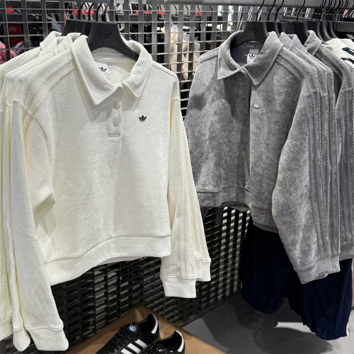Adidas阿迪达斯三叶草 女子短款针织POLO衫长袖T恤 KS5982 KS5981