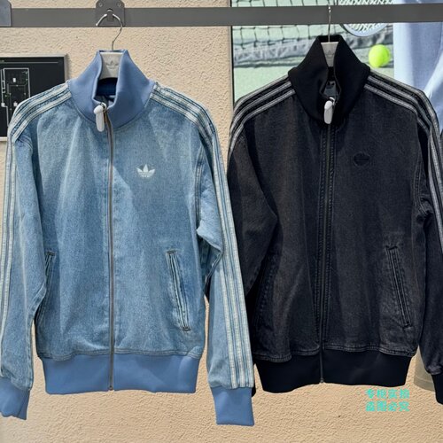 Adidas三叶草26年秋季新款男子立领溪水白运动牛仔外套夹克KS4970