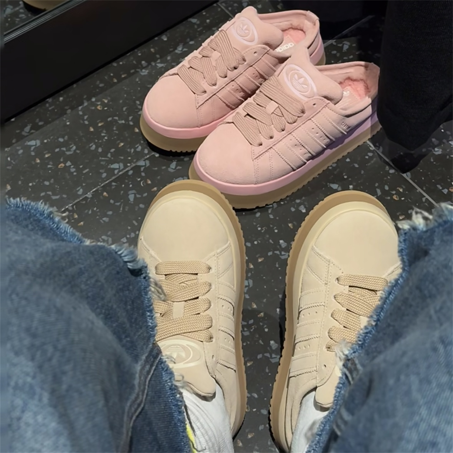 Adidas阿迪达斯三叶草 冬增高加绒棉鞋一脚蹬面包鞋JR3238 JR3732