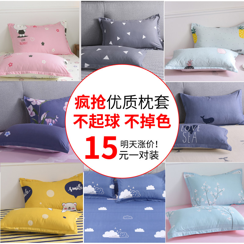 猫咪斜纹芦荟棉枕套加厚磨毛学生宿舍枕头套48x74cm一对装高级感