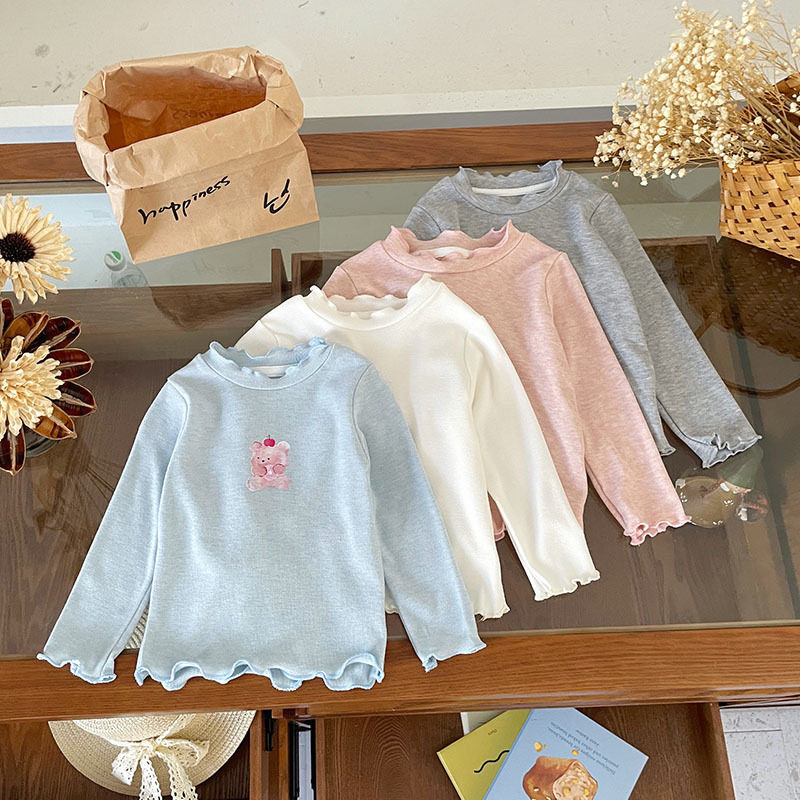 【现货】QY252110女童打底衫2025秋季新款韩版木耳边可爱长袖批发