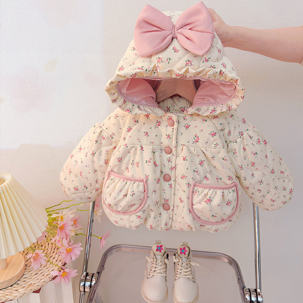 女童棉服秋冬装2026新款棉衣婴幼儿外套宝宝加绒夹棉连帽棉袄冬季