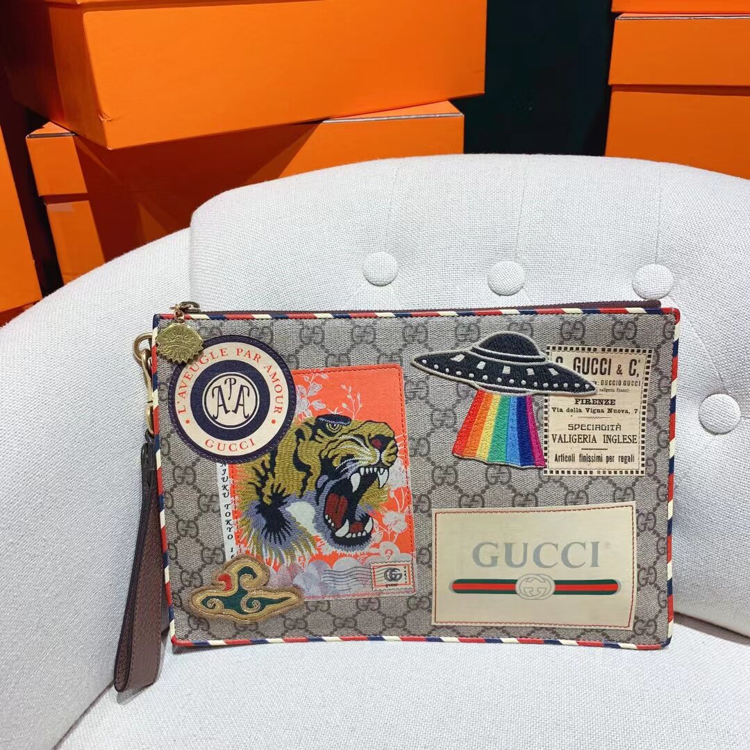 gucci 古驰虎头飞碟刺绣手拿包手提包