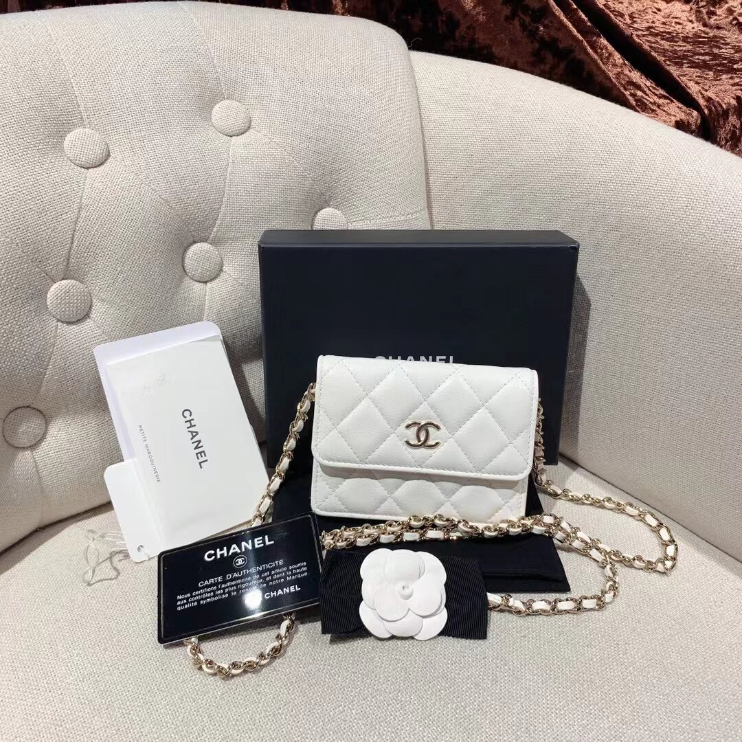 chanel 香奈儿 白色山茶花mini woc卡包 链条包