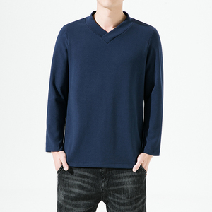 2166^ 新款风汉服T恤磨棉混纺毛纯色高弹打底衫男款图片
