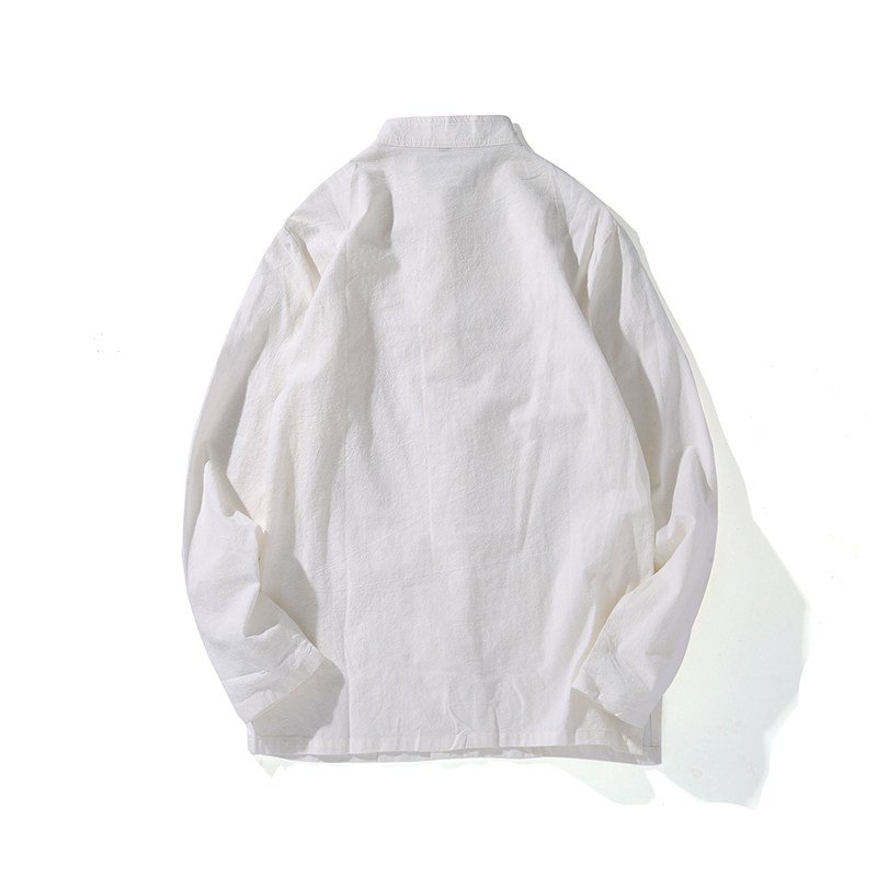 0669^中式棉衬衫男长袖复古风盘扣风青年中山唐装衬衣禅服,男装衬衫,钱塘777(原3023)