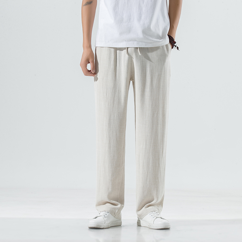 K501^新款棉麻休闲裤男夏季垂感弹性亚麻风直筒长裤大货P45，男装休闲裤，钱塘777(原3023)