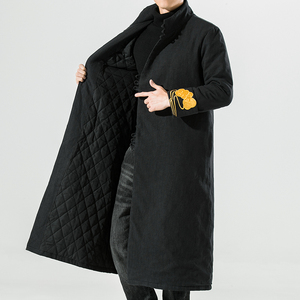 20261^超长款棉服冬装外套加厚棉袄风唐装棉麻刺绣大衣图片