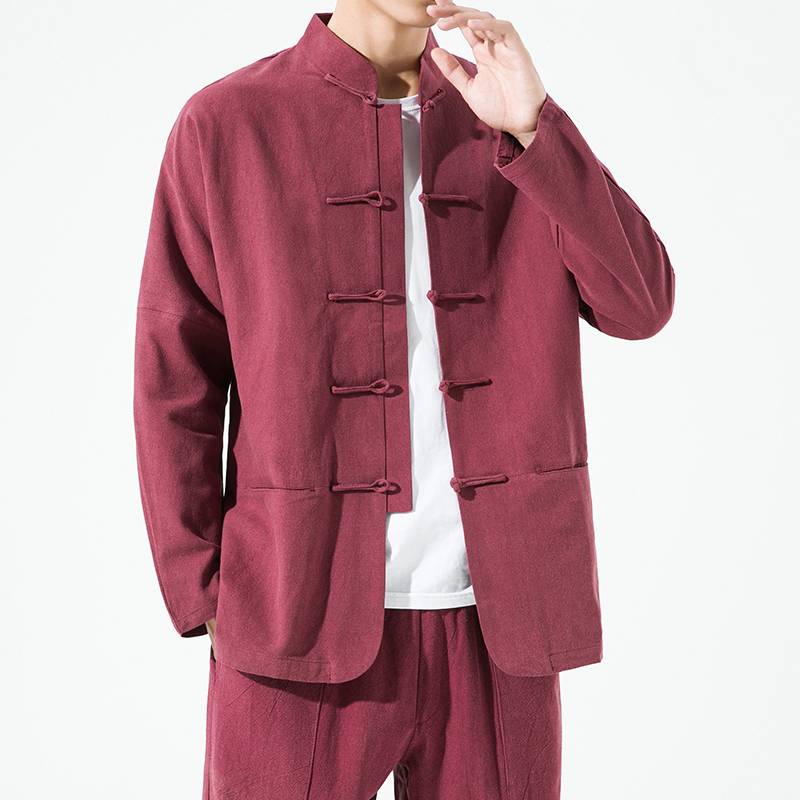 22601^单层风外套男夹克棉麻唐装盘扣复古中式上衣，男装夹克，钱塘777(原3023)