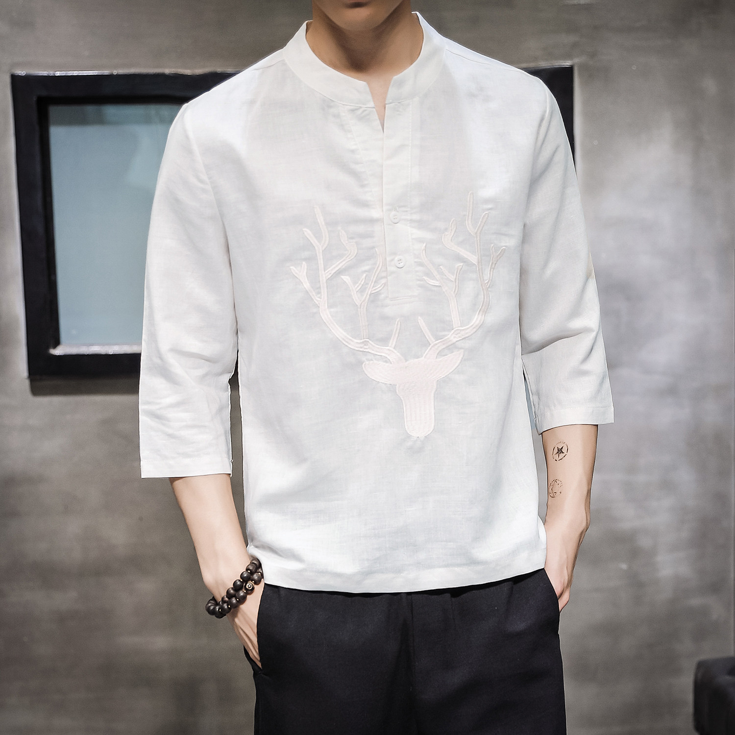 1822^风男装夏季薄款短袖t恤男修身刺绣T恤P50,男装T恤,钱塘777(原3023)