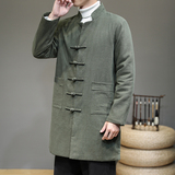 20258^中长款加厚风复古外套中长款潮男装棉衣盘扣外套棉服，男装棉衣，钱塘777(原3023)