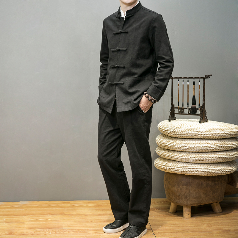 TZ20241^唐装男士套装风秋季中年棉麻中式男装亚麻汉服，男装休闲套装，钱塘777(原3023)