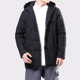 9061^唐装冬季风男棉袄棉麻外套男汉服复古大码宽松连帽外套，男装民族服装，钱塘777(原3023)