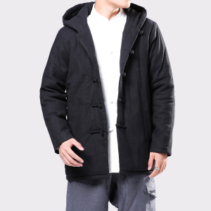 9061^唐装冬季风男棉袄棉麻外套男汉服复古大码宽松连帽外套图片
