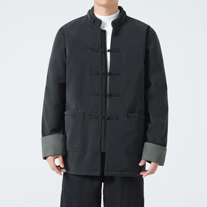 9399^ 连帽 中长款男士唐装羽绒服外套风盘扣冬装图片