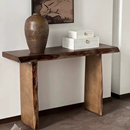 侘寂风原木自然边客厅玄关桌复古做旧装 饰条案北欧实木玄关台靠墙