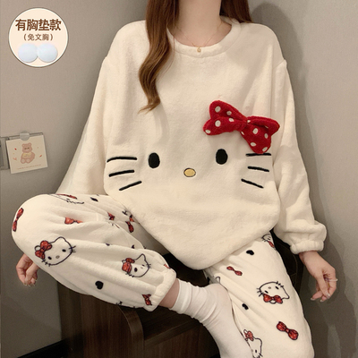 带胸垫睡衣女款冬季加厚珊瑚绒