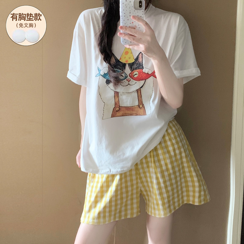 睡衣女带胸垫夏季纯棉2026年新款图片