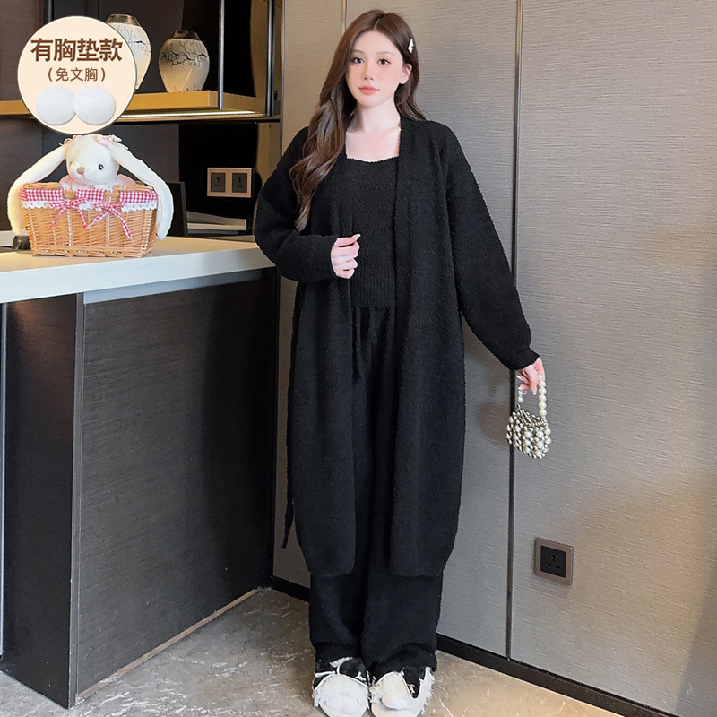 睡衣女款半边绒带胸垫保暖加绒