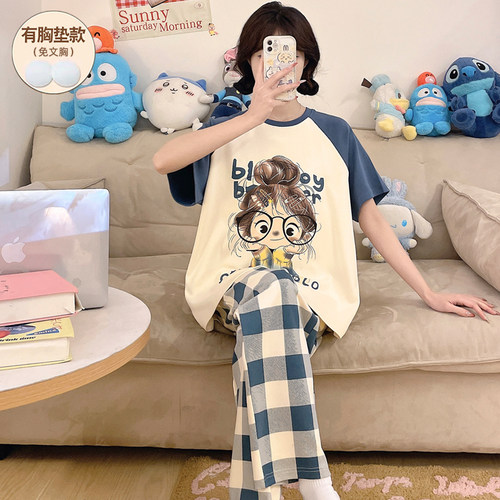 睡衣女款夏纯棉带胸垫2026年新款