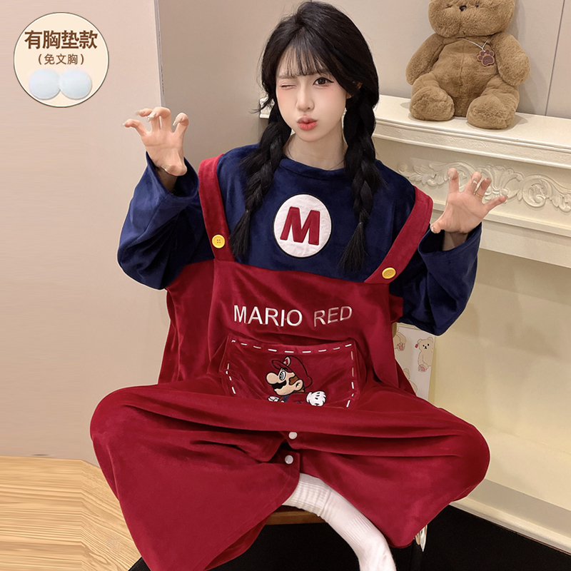 衣女冬季海岛绒珊瑚绒带胸垫加厚