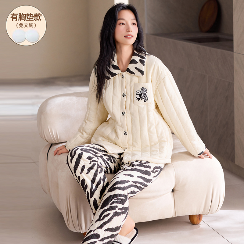冬季睡衣女款2025新款梭织面加绒
