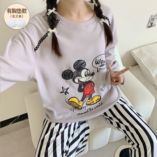 米奇秋冬睡衣女款带胸垫加厚保暖德绒可外穿2025新款家居服小个子