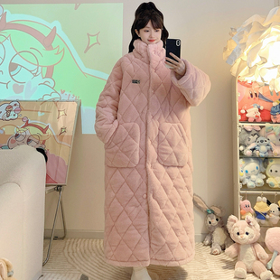 睡袍冬加厚女款睡裙2025新款珊瑚绒三层加厚夹棉袄长款到脚踝睡袍