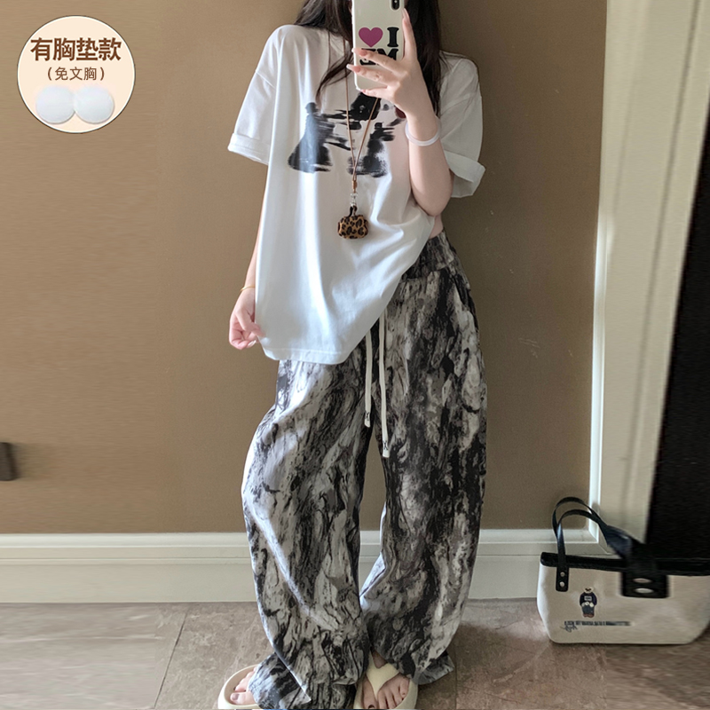 纯棉带胸垫睡衣女款夏短袖网红款